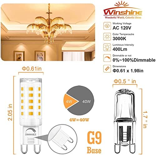 winshine 10 Paket Kısılabilir G9 LED Ampul 3000 K Sıcak Beyaz, 4 W G9 Taban Avize Ampul Yumuşak Beyaz, T4 40 Watt