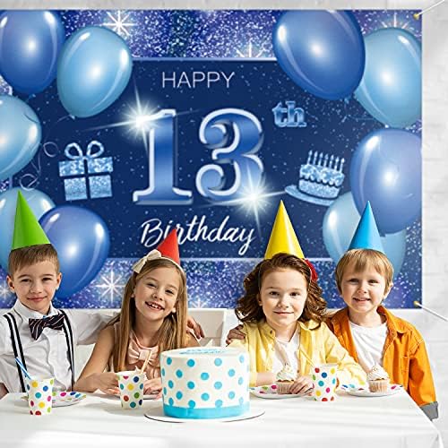 5665 Mutlu 13th Doğum Günü Backdrop Banner Dekor Mavi Nokta Glitter Sparkle 13 Yaşında Doğum Günü partisi Tema Süslemeleri