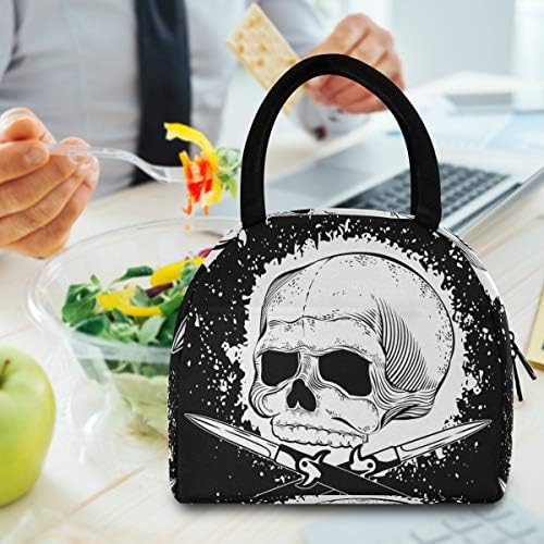 Yalıtımlı öğle yemeği çantası Kadın Kafatası Cadılar Bayramı Siyah Beyaz Büyük Sızdırmaz Öğle Yemeği Tote omuz askıları