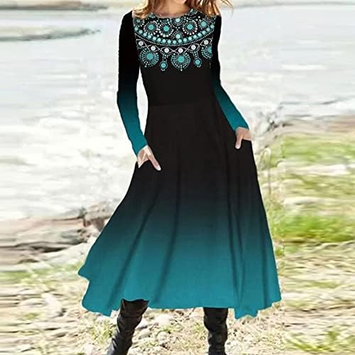 NOKMOPO Flowy Elbiseler Kadınlar ıçin Sonbahar ve Kış Rahat Ince Uzun Kollu Düz Renk Yünlü Kumaş Elbise
