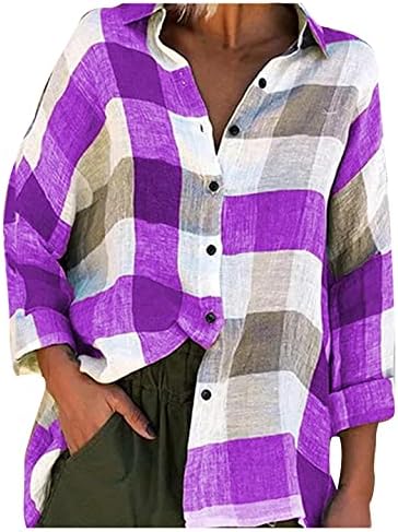 ıCODOD Bayan Shacket Ceket Sonbahar Ceketler Kadın Artı Boyutu Ekose Gömlek Hafif Uzun Kollu Gömlek Düğme Bluzlar