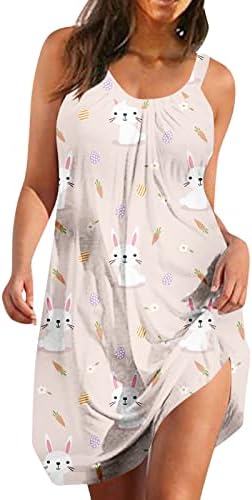 CGGMVCG Paskalya Elbise Kadınlar için Yaz Kolsuz Tavşan Yumurta Baskı Tankı Mini Elbise Strappy Casual Moda Bayan
