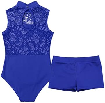 Hansber Çocuk Kız 2 Parça Dans Kıyafetleri Kolsuz Jimnastik Leotard Boyshorts Seti Unitard Giyim Kraliyet, mavi 5-6