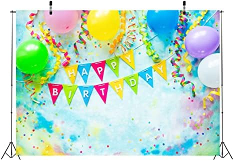 BELECO 10x8ft Kumaş Mutlu Doğum Günü Zemin Doğum Günü Partisi İç Dekorasyon Doğum Günü Afiş ve Renkli Balonlar Doğum