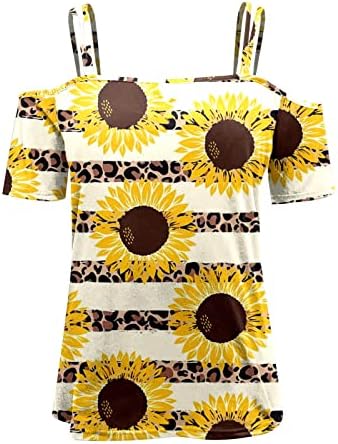 Bayan Kapalı Omuz Pamuk Güneş Ayçiçeği Çiçek Grafik Salonu Temel Üst Gömlek Bayanlar için Yaz Güz C4 C4