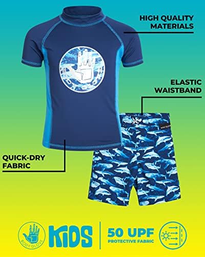 Vücut Eldiven Erkek Döküntü Bekçi Set-UPF 50 + Kısa Kollu Yüzmek Gömlek ve Mayo Sandıklar – erkek çocuklar için mayo
