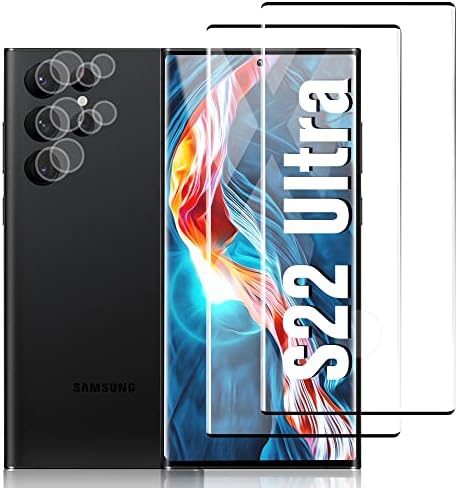 [2 + 2 Paket] Galaxy S22 Ultra 5G Ekran Koruyucu, HD Temizle Temperli Cam [9H Sertlik][Parmak izi Kilidini Aç][3D