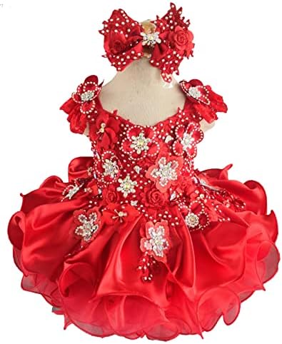 Jenniferwu G588RED Bebek Yürüyor Bebek Yenidoğan Küçük Kız Pageant Parti Doğum Günü Elbise kırmızı Boyutu 12-18Mos