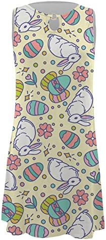 lcepcy Bayan Paskalya Kolsuz Sundress Renkli Yumurta Tavşan Baskılı Elbiseler Moda Anahtar Deliği Boyun 2023 Yaz
