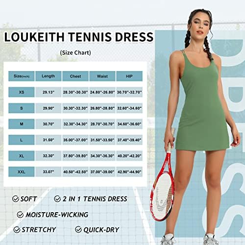 LouKeıth Bayan Tenis Elbise Dahili Şort ve Sutyen Egzersiz Egzersiz Kolsuz Atletik Golf Elbiseleri Cepler ile