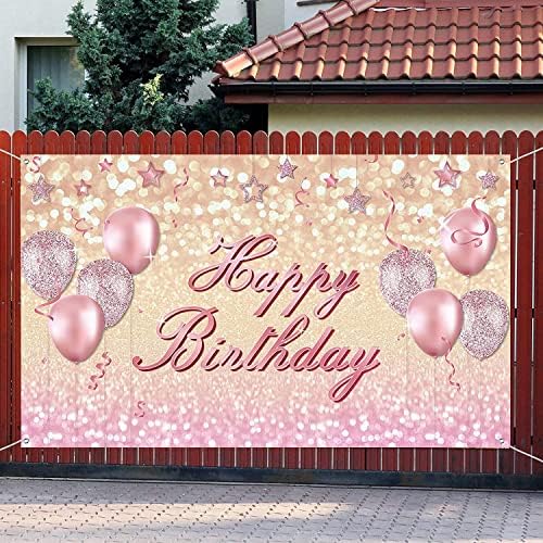 Pembe Mutlu Doğum Günü Partisi Süslemeleri Malzemeleri Ekstra Büyük Gül Altın Balon Glitter Doğum Günü Zemin Afiş