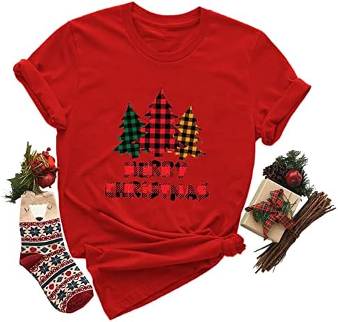 Tees Noel Büyük Boy Gömlek Bayan Noel Baskı O-boyun Kısa Kollu Bluz Tops Tees T Shirt Komik spor forma