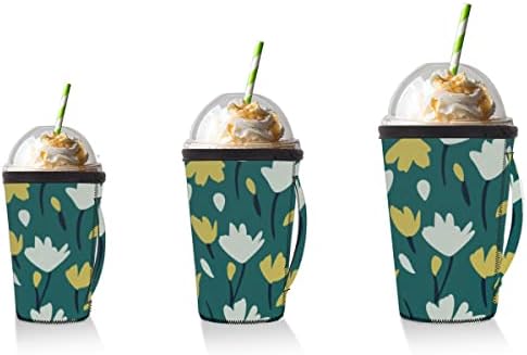 Lale Yeşil Sevimli Kullanımlık Buzlu Kahve Kollu Neopren Kol Bardak Kapağı için Kolu ile Soğuk İçecekler İçecekler