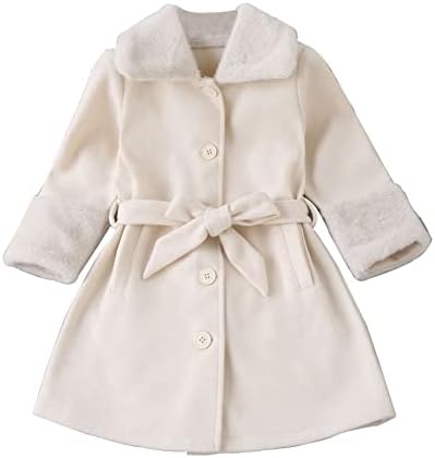 JEATHA Toddler Bebek Kız Sonbahar Kış Ceket Uzun Kollu Elbise Mont İlmek Kuşaklı Şık Palto