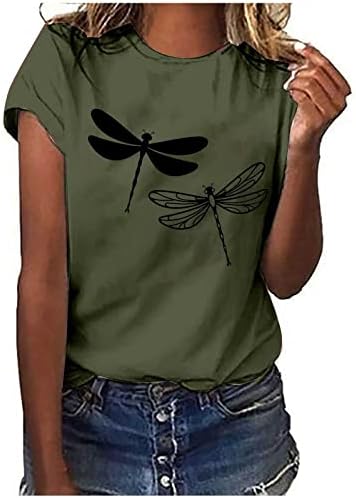Kızlar gömlek Yusufçuk baskılı kadın yaz rahat yuvarlak boyun kısa kollu grafik Tee Tops