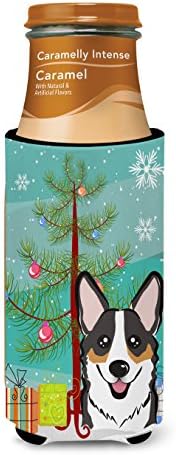 Caroline's Treasures BB1627MUK Noel Ağacı ve Üç Renkli Corgi İnce kutular için Ultra Hugger, Soğutucu Kol Hugger