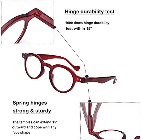 RESBLU 5 Paket okuma gözlüğü Erkekler Kadınlar Retro Yuvarlak yaylı menteşeler Hafif Okuyucular + 1.75 Rahat Presbiyopik