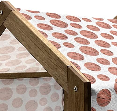 Ambesonne Basketbol Ahşap Köpek Evi, Beyaz üzerine Gerçekçi Stil Topları Deseni Klasik Spor Temalı, Yastık ve Kapaklı