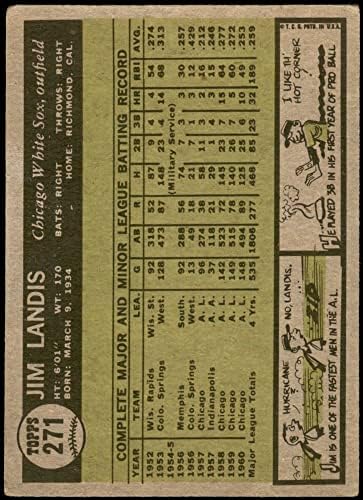 1961 Topps 271 Jim Landis Chicago Beyaz Sox (Beyzbol Kartı) GD + Beyaz Sox