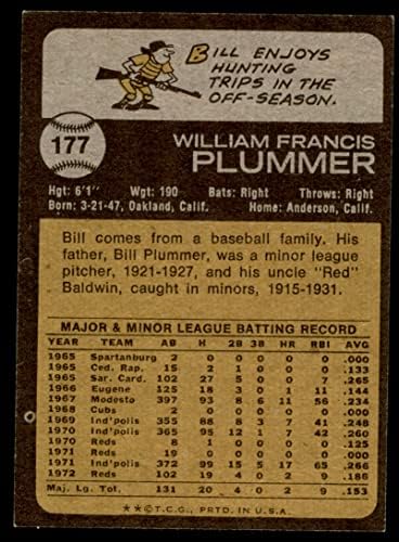 1973 Topps 177 Bill Plummer Cincinnati Kırmızıları (Beyzbol Kartı) ESKİ / MT + Kırmızılar