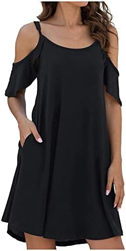 ıQKA kadın Soğuk Omuz T-Shirt Elbise Batik Baskı Yaz Rahat Kısa Kollu Mini Elbiseler Cep Vestidos