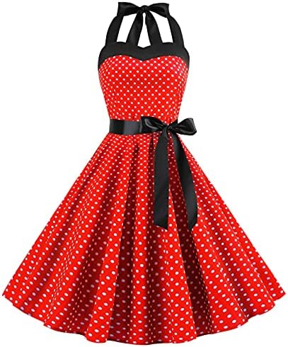 4th Temmuz 50s Elbise Kadınlar için Vintage Kokteyl boyundan bağlamalı elbise Amerikan Bayrağı Baskılı 1950s Rockabilly