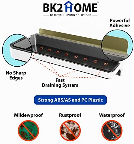 BK2HOME Traceless Yapışkanlı Kancalı duş rafı - Sondaj Yok Duvara Monte Banyo Duş Organizatörü – Sabunluklu İç Duş