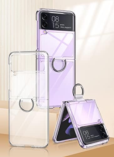 MAKAVO Samsung Galaxy Z Flip 3 Şeffaf Kılıf Halka Tutucu ile, [Yükseltilmiş] İnce İnce Kristal Sert PC Darbeye Dayanıklı