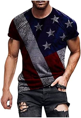 Erkek Asker Kısa Kollu Bağımsızlık Günü T-Shirt Amerikan Bayrağı Baskı Crewneck Vatansever Üst Yıldız ve çizgili