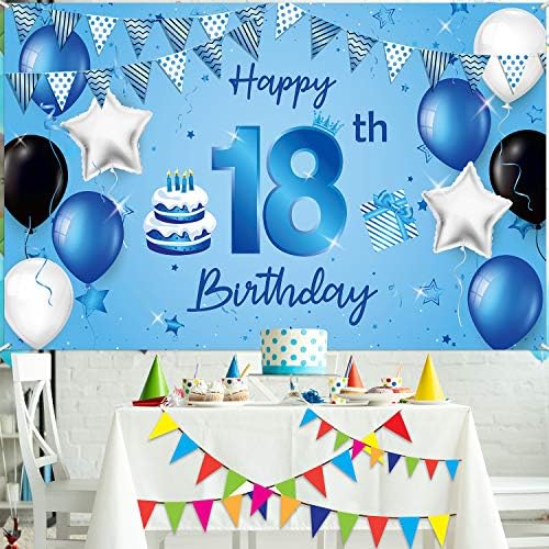 Mutlu 18th Doğum Günü Zemin Afiş Ekstra Büyük Kumaş Mavi 18th Doğum Günü Işareti Posteri Fotoğraf Arka Plan Zemin