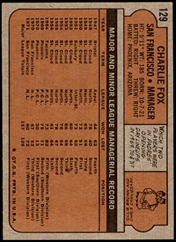 1972 Topps 129 Charlie Fox San Francisco Devleri (Beyzbol Kartı) ESKİ / MT + Devler