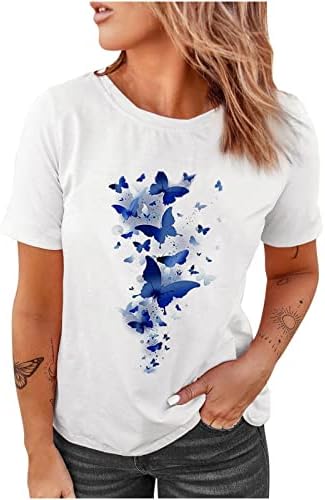 Kadın Yaz T Shirt Sevimli Kelebek Baskı Grafik Gevşek Tees Ekip Boyun Kısa Kollu Casual Tops Kalp Çiçek Bluz