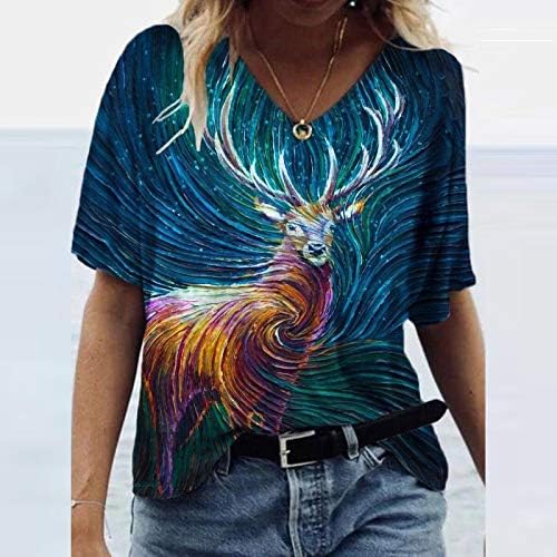 Bayan Çiçek Gömlek Moda Artı Boyutu V Yaka Orta Uzunlukta Tees Gömlek Gevşek Günlük Casual Tops T-Shirt Kazak