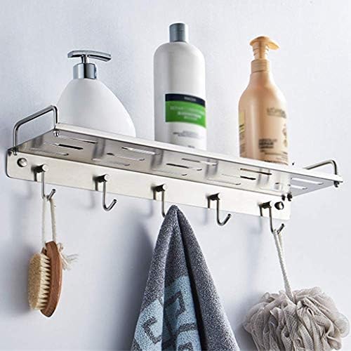 YFQHDD Yapışkanlı Banyo duş rafı Kanca ile, Çok Fonksiyonlu Paslanmaz Çelik depolama duş rafı (Boyut : 60X12X4CM)