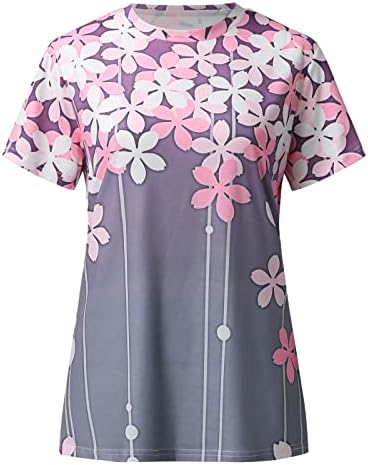 Yaz Bayan Kısa Kollu Ekip Boyun Çiçek Baskılı Üst T Shirt Casual Gömlek Tee Bayan Iş Bayan Sıkıştırma Gömlek