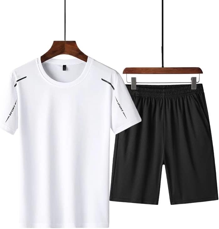 ZYZMH erkek Yaz Eşofman Spor Kısa Kollu T Shirt + Kısa Iki Parçalı Setleri Erkek Rahat spor takımları (Renk: A, Boyut: