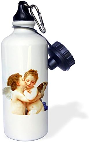 3dRose Çocukken Aşk tanrısı ve Ruh 1890-L Amour enfants-Bouguereau-bebek melek melekleri öpücüğü-klasik Spor Su Şişesi,