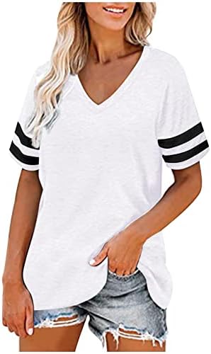 Blusa empalme Moda para Mujer Camiseta con Cuello en V Camiseta de Manga Corta Camiseta sólida a Rayas Blusa 2023