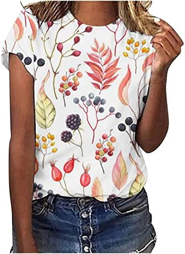 Brunch Bluzlar Kadınlar için Sonbahar Yaz Kısa Kollu Ekip Boyun Spandex Kuş Çiçek Baskı Üst Kızlar Yumuşak Rahat