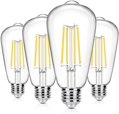 4-Pack Vintage 8 W LED Edison Ampuller, 100 W Eşdeğer, E26 Bankası ST64 LED Filament Ampuller Sıcak Beyaz 4000 K
