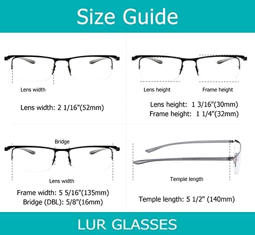 LUR 3 Paket Yarım jant okuma gözlüğü + 3 Paket Metal okuma gözlüğü (Toplam 6 Çift Okuyucu +2.50)