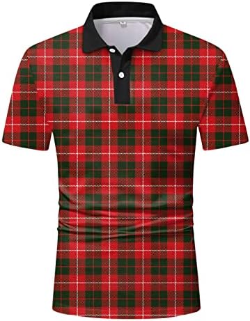 HDDK Erkek Ekose polo gömlekler, Kısa Kollu Kontrol Rahat Golf Gömlek Düğmesi Boyun Yaz Spor Kafes Tenis Tee Tops