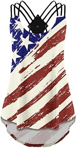 4th Temmuz Gömlek Tankı Üstleri Kadınlar için ABD Bayrağı Yaz Casual Kolsuz T Shirt Yıldız Çizgili Kravat Boya Koşu