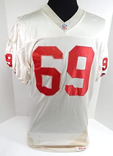 1980'lerin sonu 1990'ların başı San Francisco 49ers 69 Oyun Kullanılmış Beyaz Forma 52 734-İmzasız NFL Oyun Kullanılmış