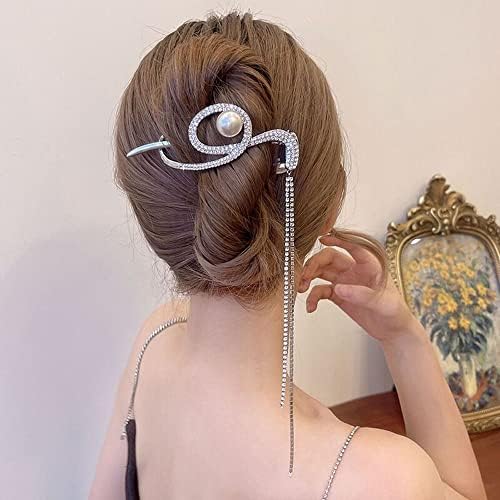 Houchu Kadın saç tokası Zarif Düzensiz Headdress saç aksesuarı Alaşım Rhinestones Şapkalar Tokalarım (Gümüş)