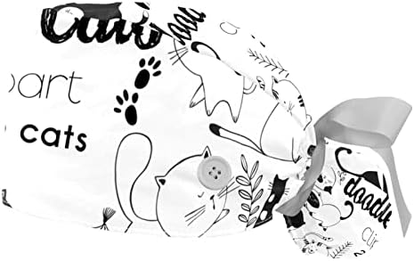 2 adet çalışma Kapağı Düğme ile kurdele Geri Sevimli Doodle Kediler Komik Desen At Kuyruğu Kılıfı Şapkalar Kadınlar