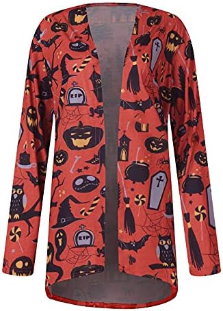 FQZWONG kadın Cadılar Bayramı Hırka Komik Sevimli Hayalet Siyah Kedi Kabak Grafik Baskı Moda Sonbahar Bluz Ceket