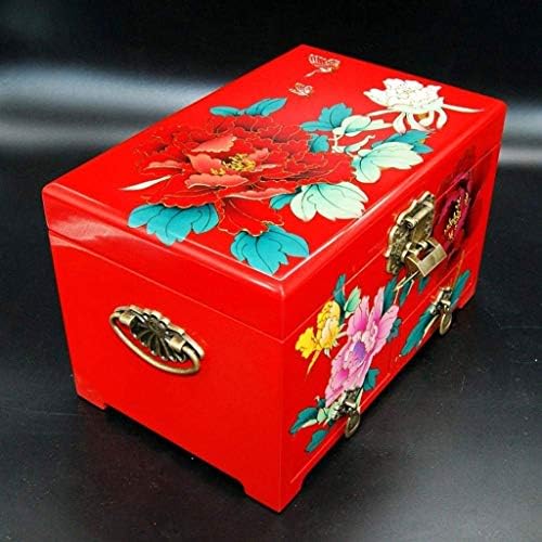 NaNa WYEMG Mücevher Kutusu Eşya Şakayık Mücevher Kutusu saklama kutusu Düğün Hediyesi Ahşap Mücevher Kutusu (kırmızı)