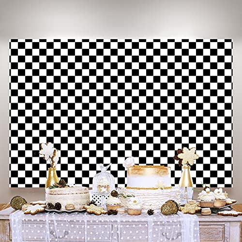 Ticuenicoa 5×3ft Dama fotoğraf arka fonu Siyah Beyaz Yarış Damalı Desen Doğum Günü Tema Fotoğraf Arka Plan satranç