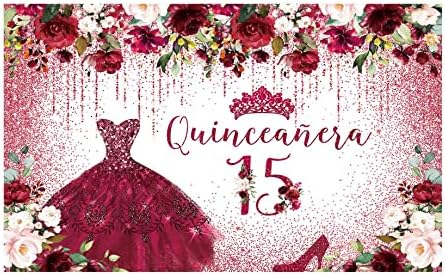 Allenjoy Bordo Allık Çiçek Quinceañera Zemin Kız Prenses Mis Ayva 15 Anos 15th Kırmızı Topuklu Taç Çiçek Mutlu Doğum